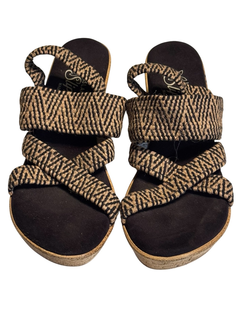 Patterned Black & Tan Strappy Island Slipper Healed Sandals Women’s 8 Hawaii